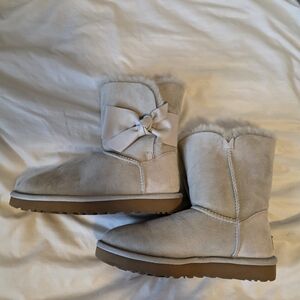 UGG Women's Silver Grey Suede Boots with Bow